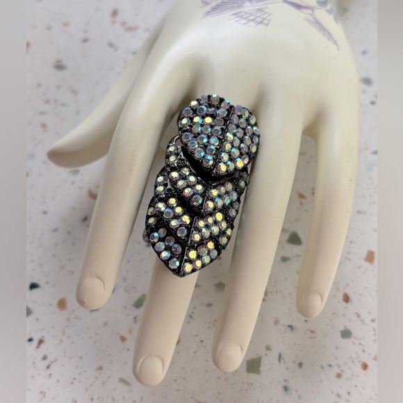 Gothic Victorian Heart Crystal Knuckle‎ Finger Ring - Picture 4 of 9